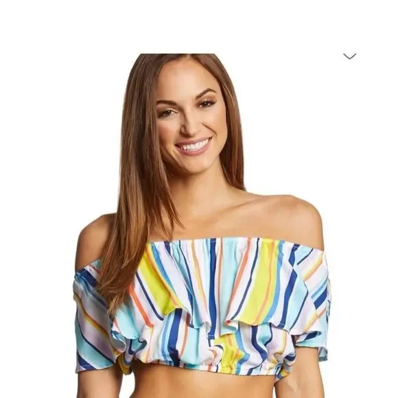 Nanette Lepore Amalfi Coast Striped Off The Shoulder Crop Top Shorts Set M / L